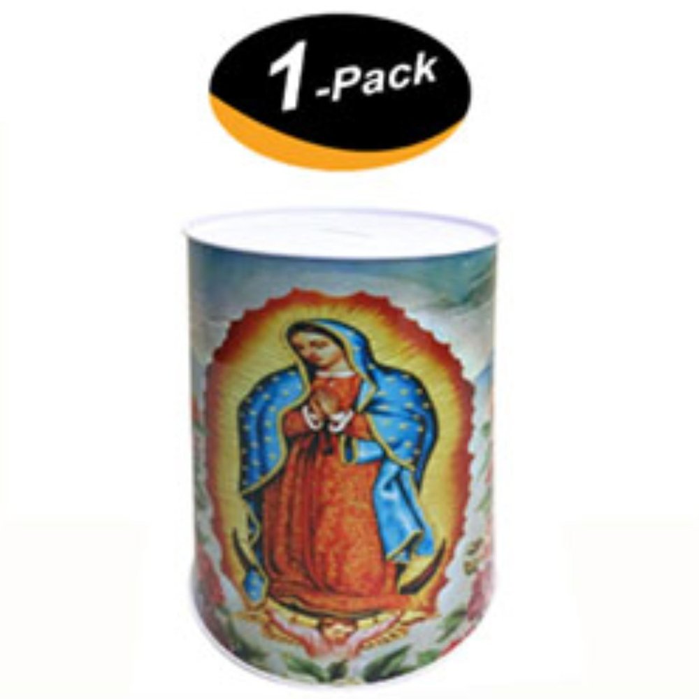(1 Pack) Maria Printed Coin Bank, Religious Guadalupe 7.8" Tin Money Piggy Bank